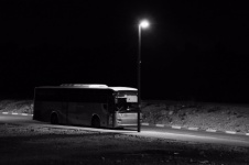 Lonely Bus At Midnight On Street