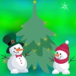 Two Happy Snowmen And Tree