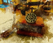 Watercolor Antique Telephone