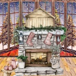 Wintry Fireplace Watercolor