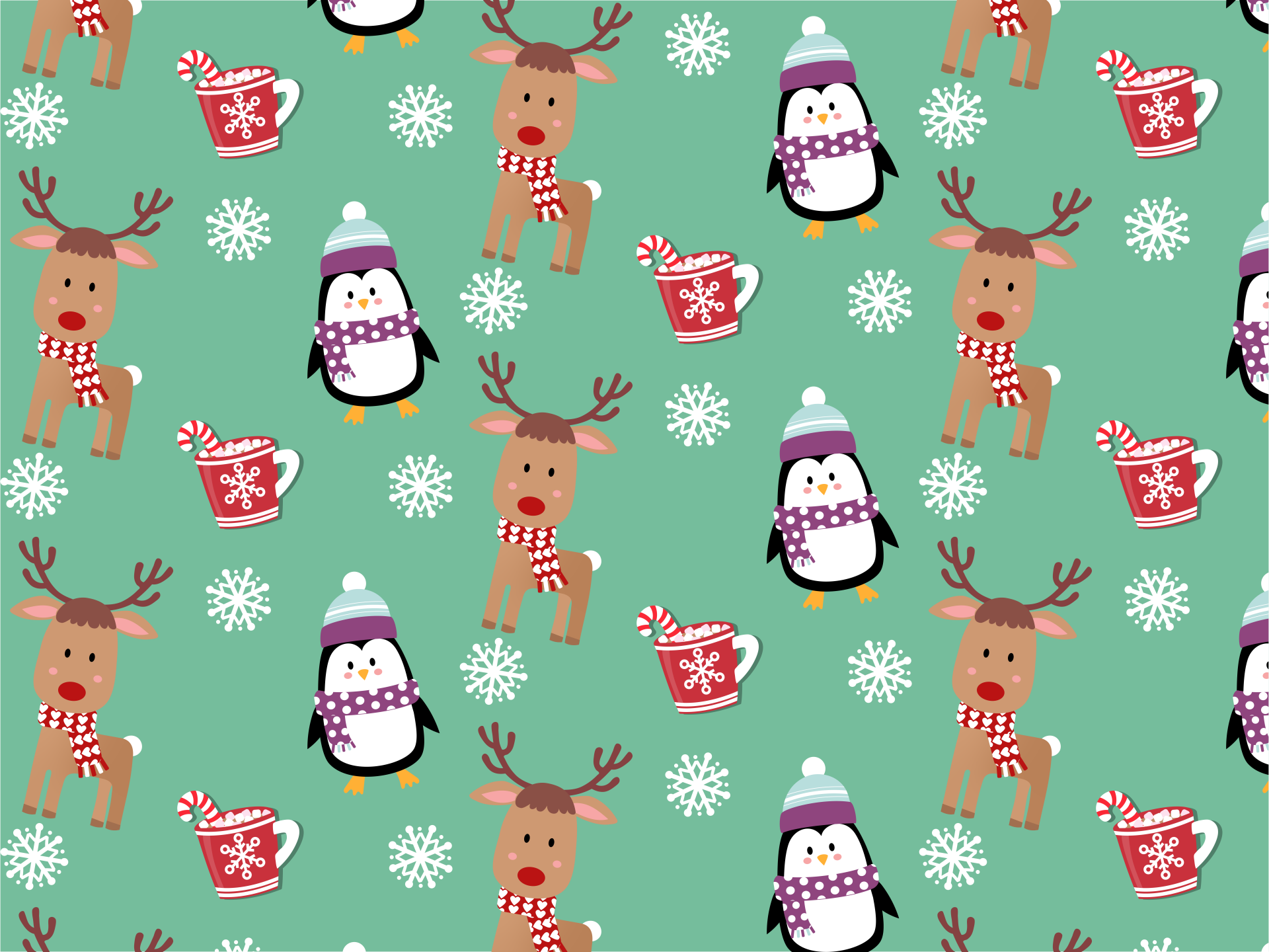 Penguins And Reindeer Wallpaper
