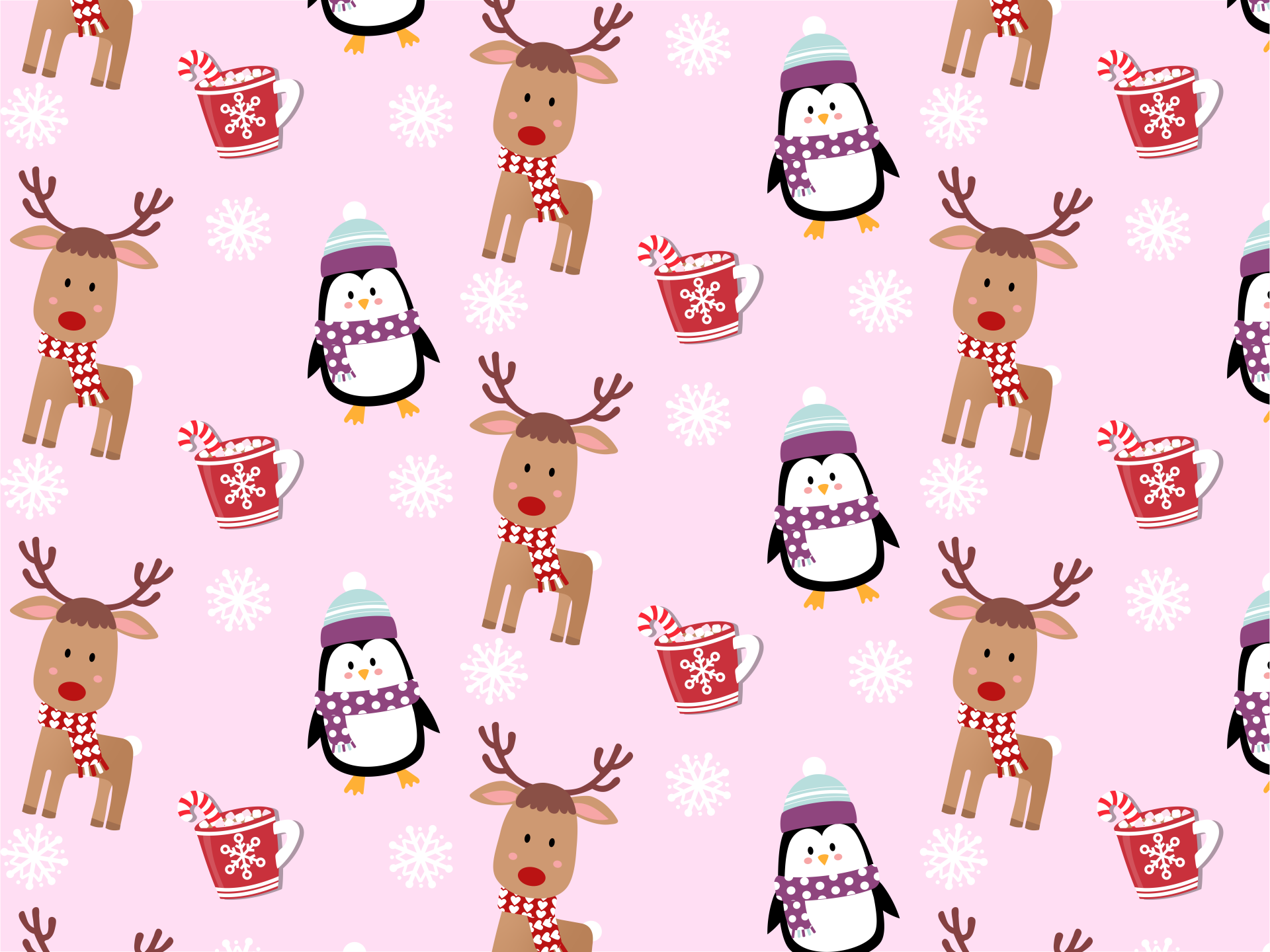 Penguins And Reindeer Wallpaper