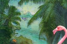 Tropical Beach Flamingo Poster