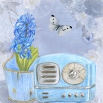 Watercolor Vintage Radio And Flower