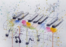 Piano, Keys, Music, Watercolor
