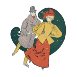 Skating Couple Vintage Clipart