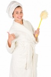 Woman In A Bathrobe And Sponge