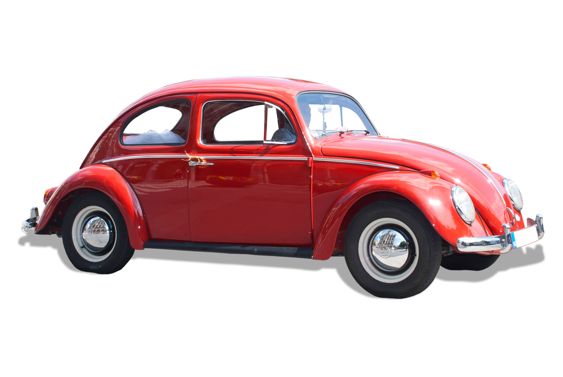 Red car Volkswagen Beetle cut out and on transparent background