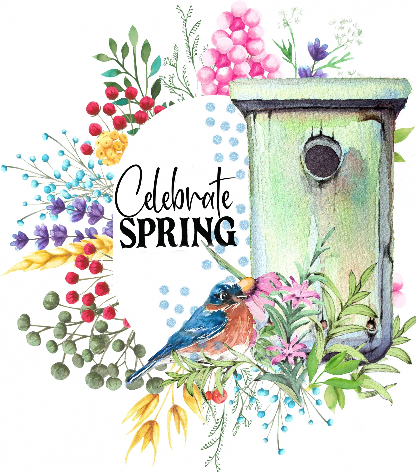 Spring Birdhouse And Bird