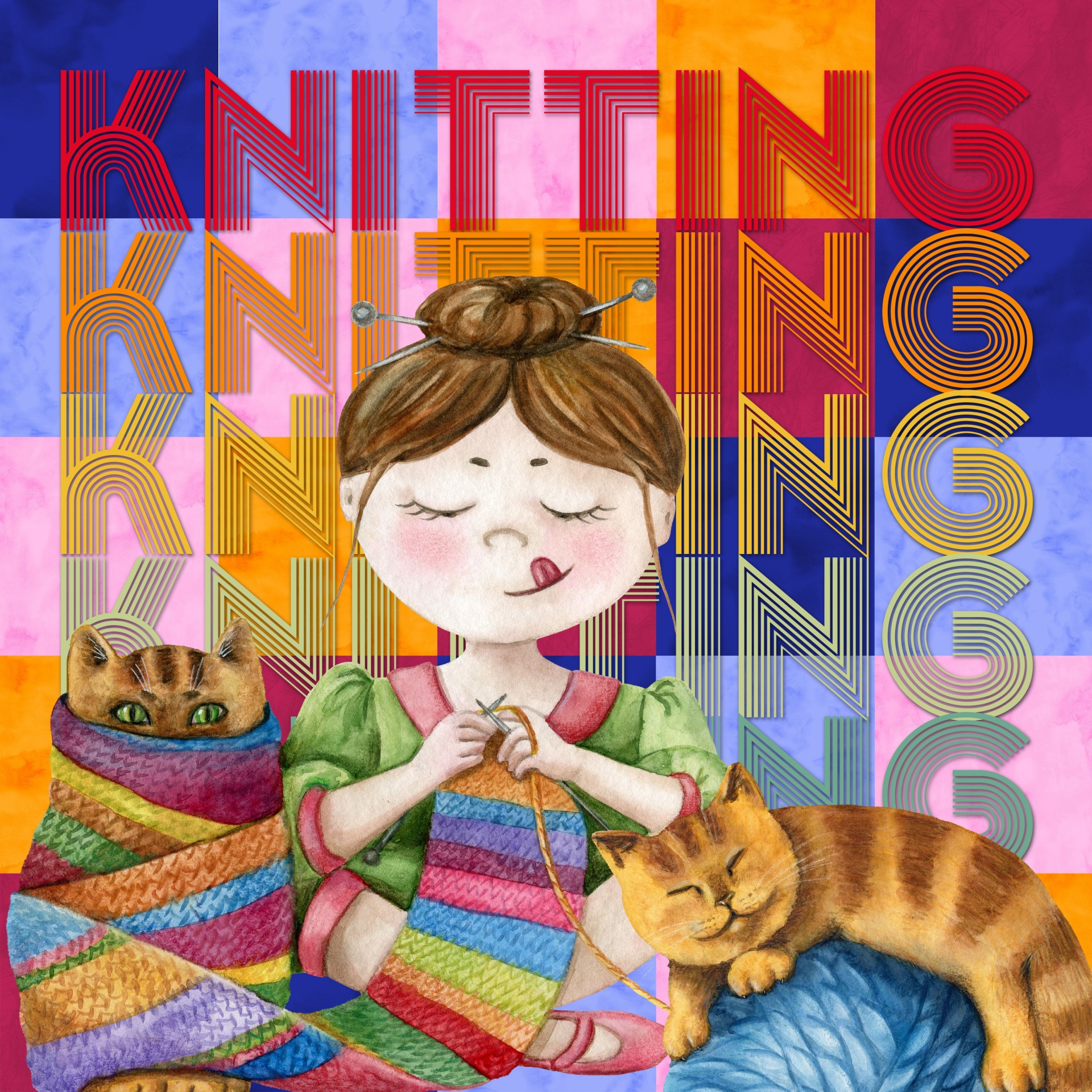 Knitting Poster With Cats