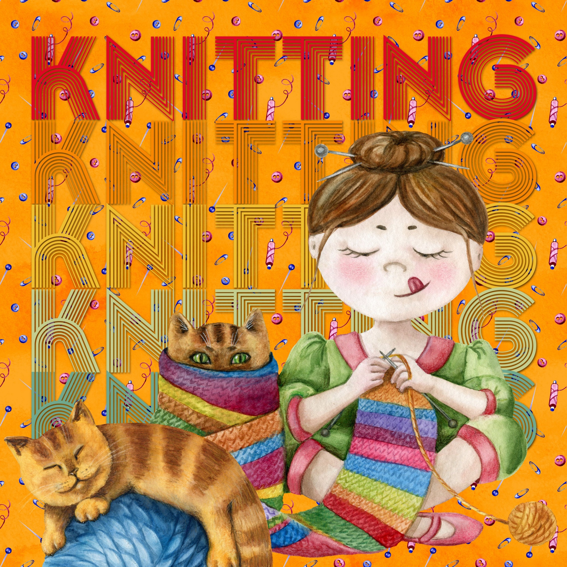 Knitting And Cats Poster
