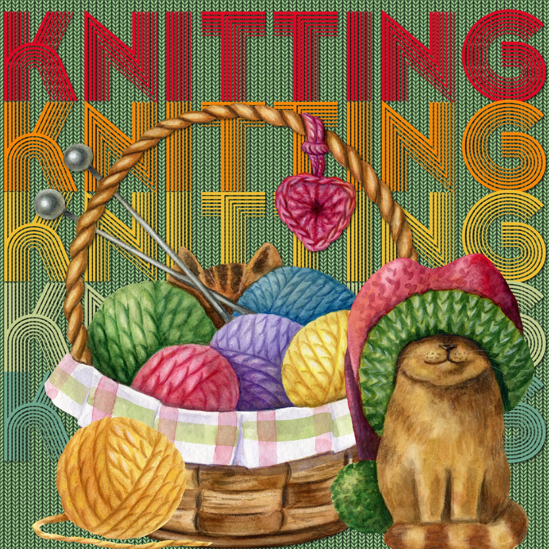 cute illustration of cats with yarn