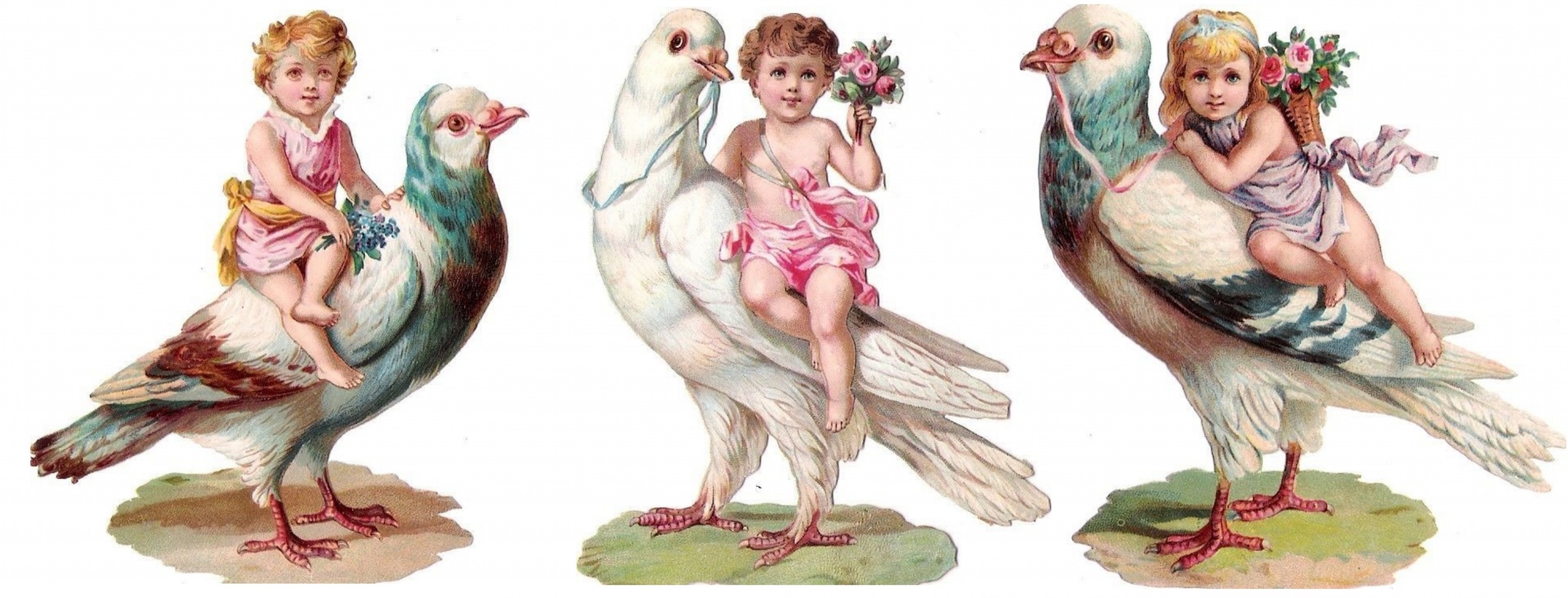 Children Pigeons Vintage Art
