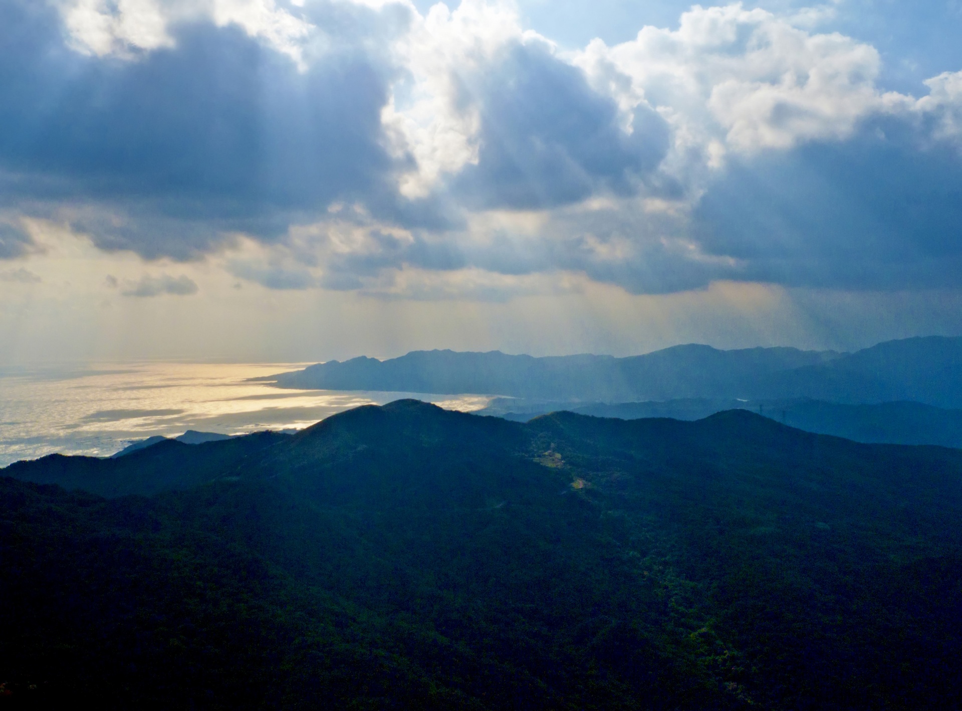 The north-east coast of Taiwan at Fulong Beach, as seen from a peak in Shuangxi district.