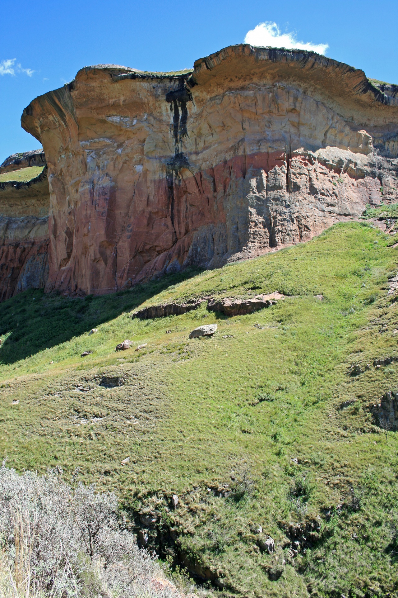 Towering Sandstone Cliffs On Green