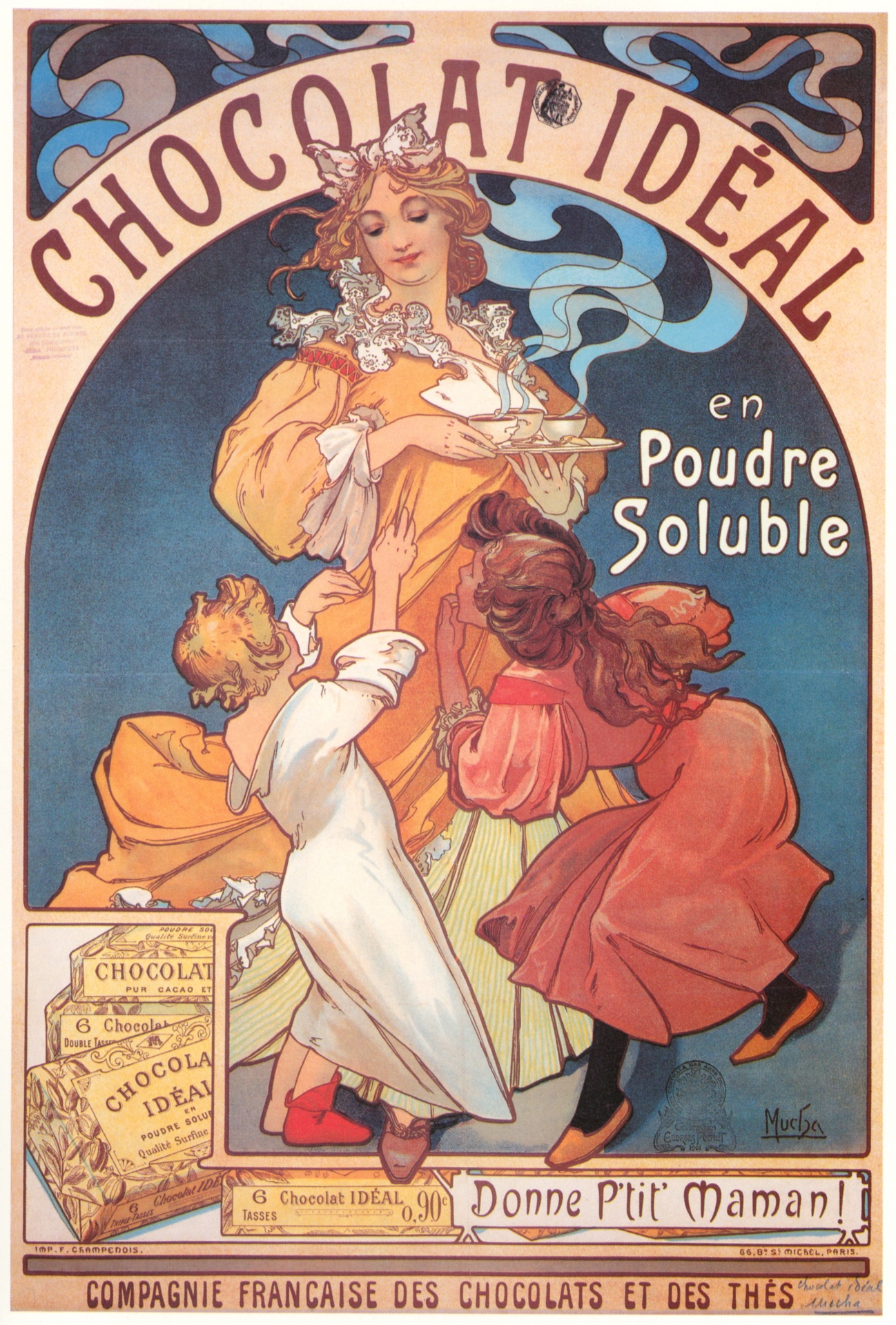 Vintage French Advertisement for chocolate with artwork by Alphonse Mucha
