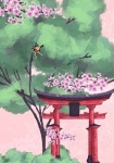 Japanese Torii And Sakura Blooms
