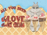 Ice Cream Hippo Poster
