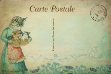 Cats Flowers Vintage Postcard