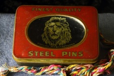 Old Metal Pin Box With Thread Braid