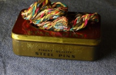 Old Metal Pin Box With Thread Braid