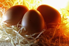 Three Eggs Grouped On Bed Of Straw