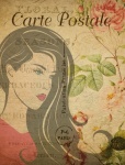 Woman French Floral Postcard