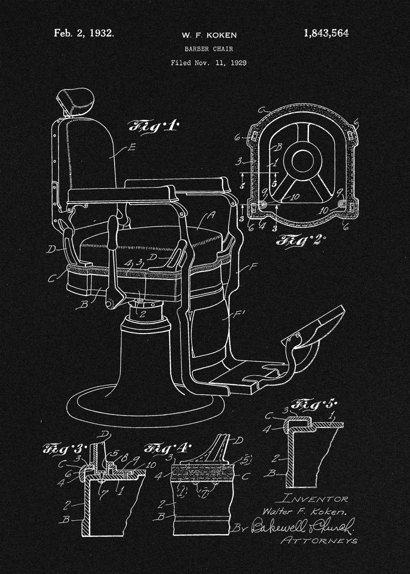 1932 Vintage Barber Chair Patent