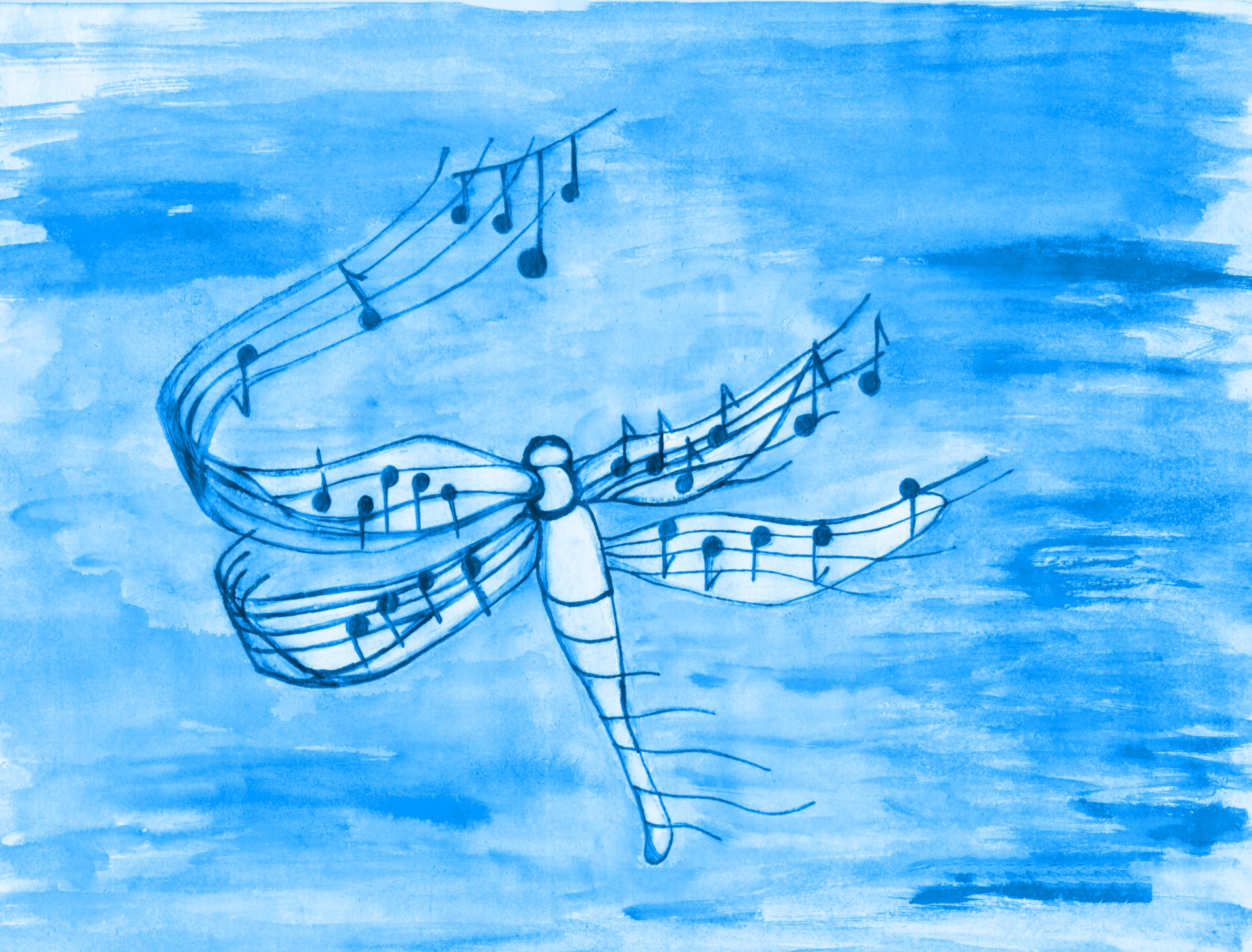 Dragonfly With Musical Notes.