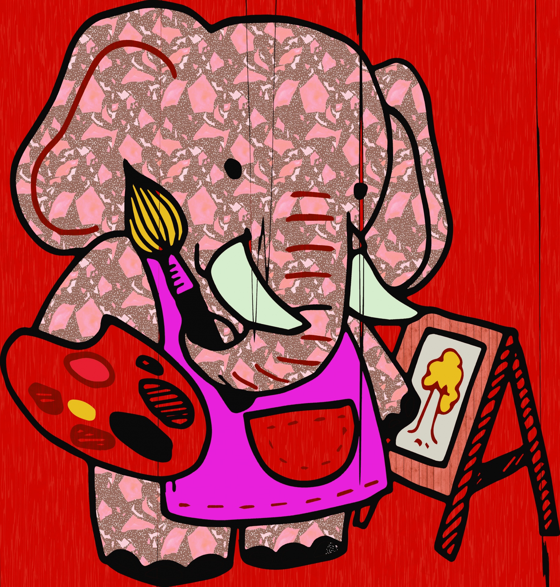 Elephant Painter Drawing