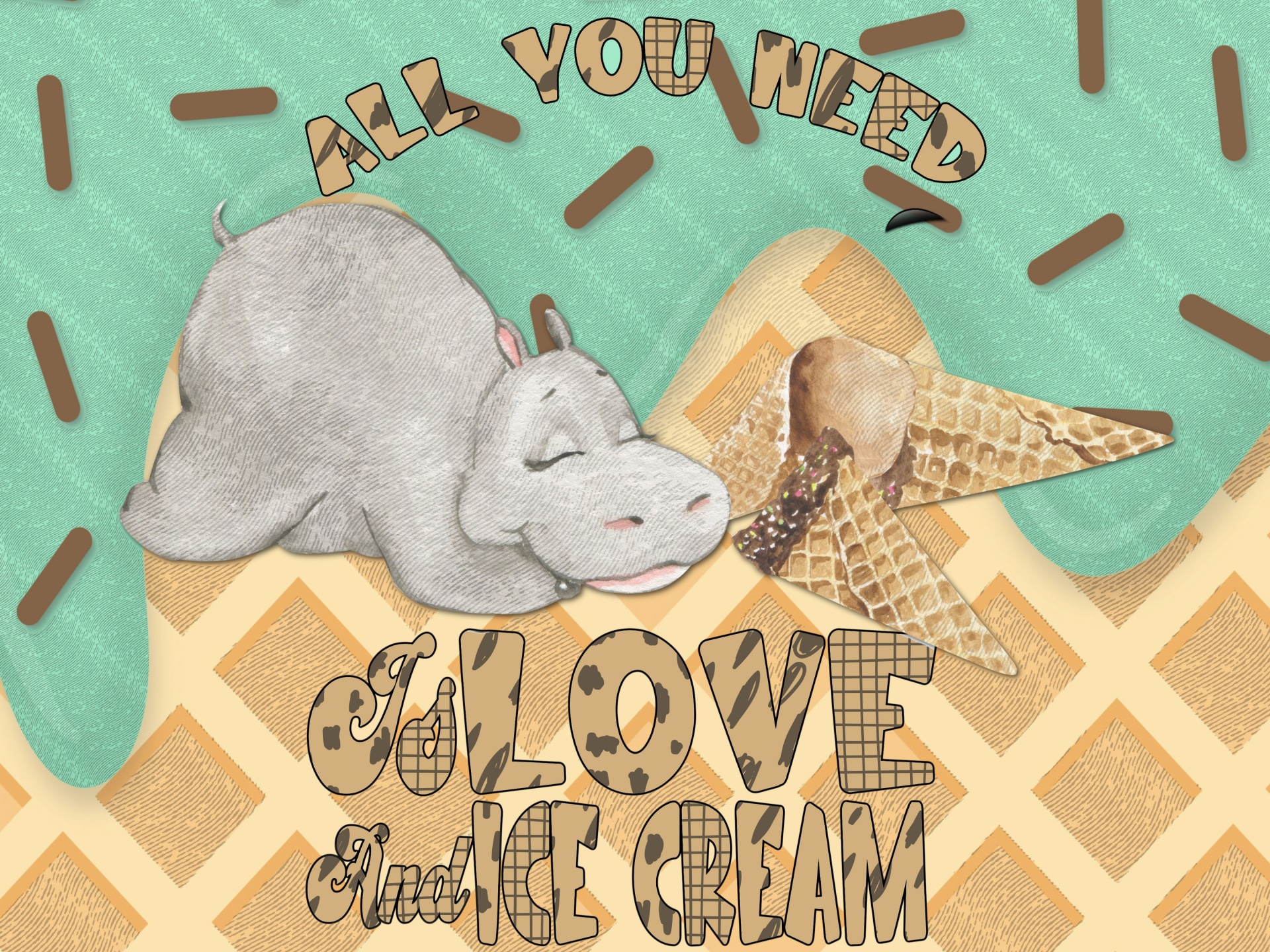 Ice Cream Hippo Poster