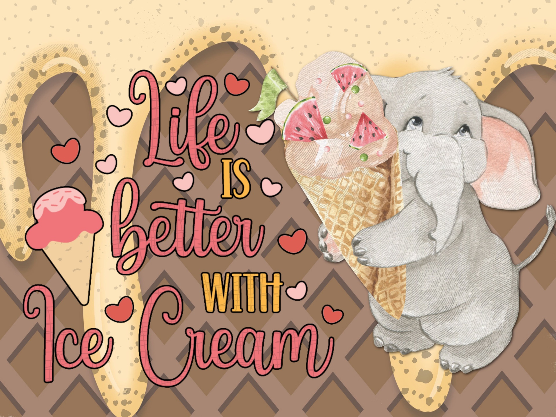 darling elephant character with Ice Cream Cones