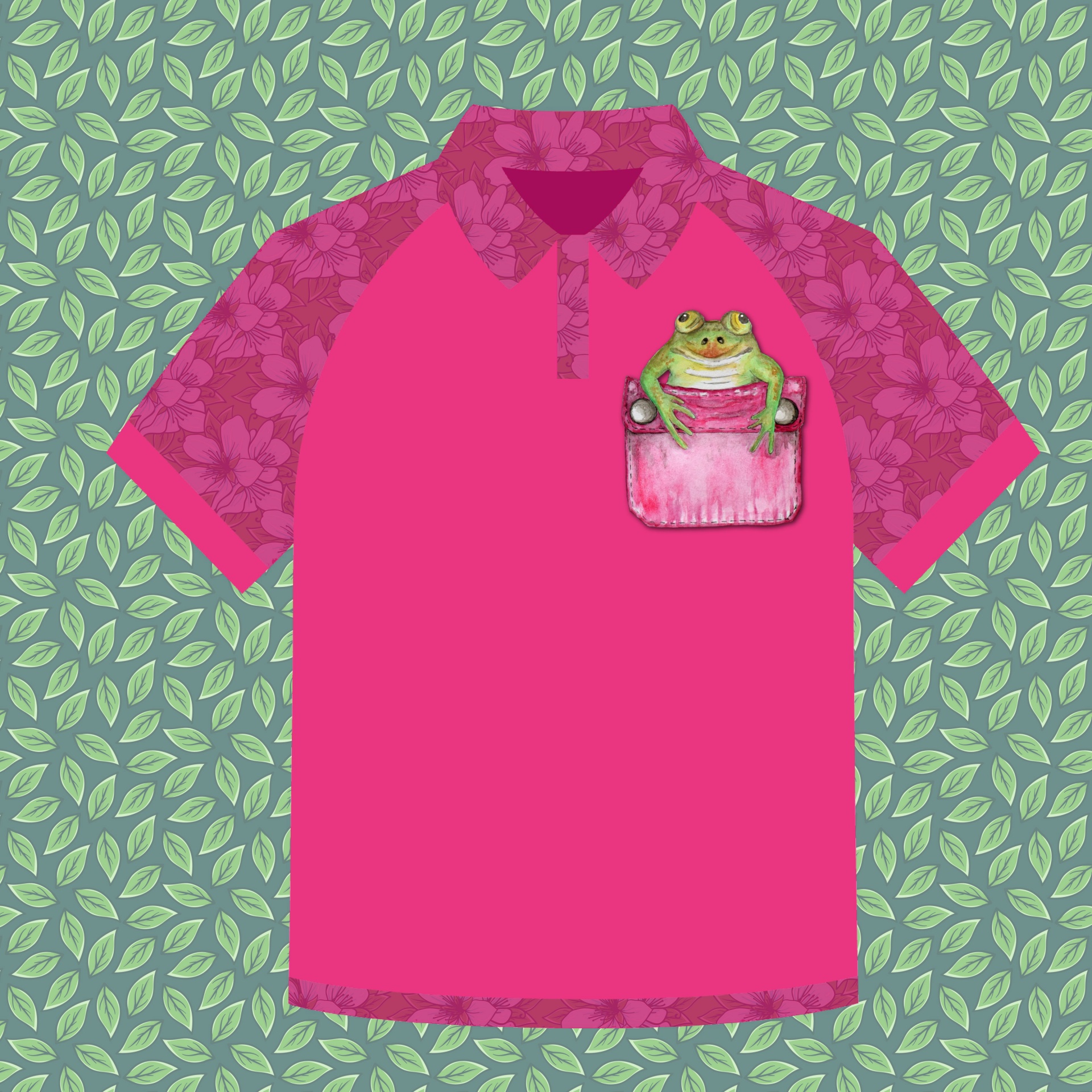 cartoon shirt illustration featuring the a cute frog in the shirt pocket