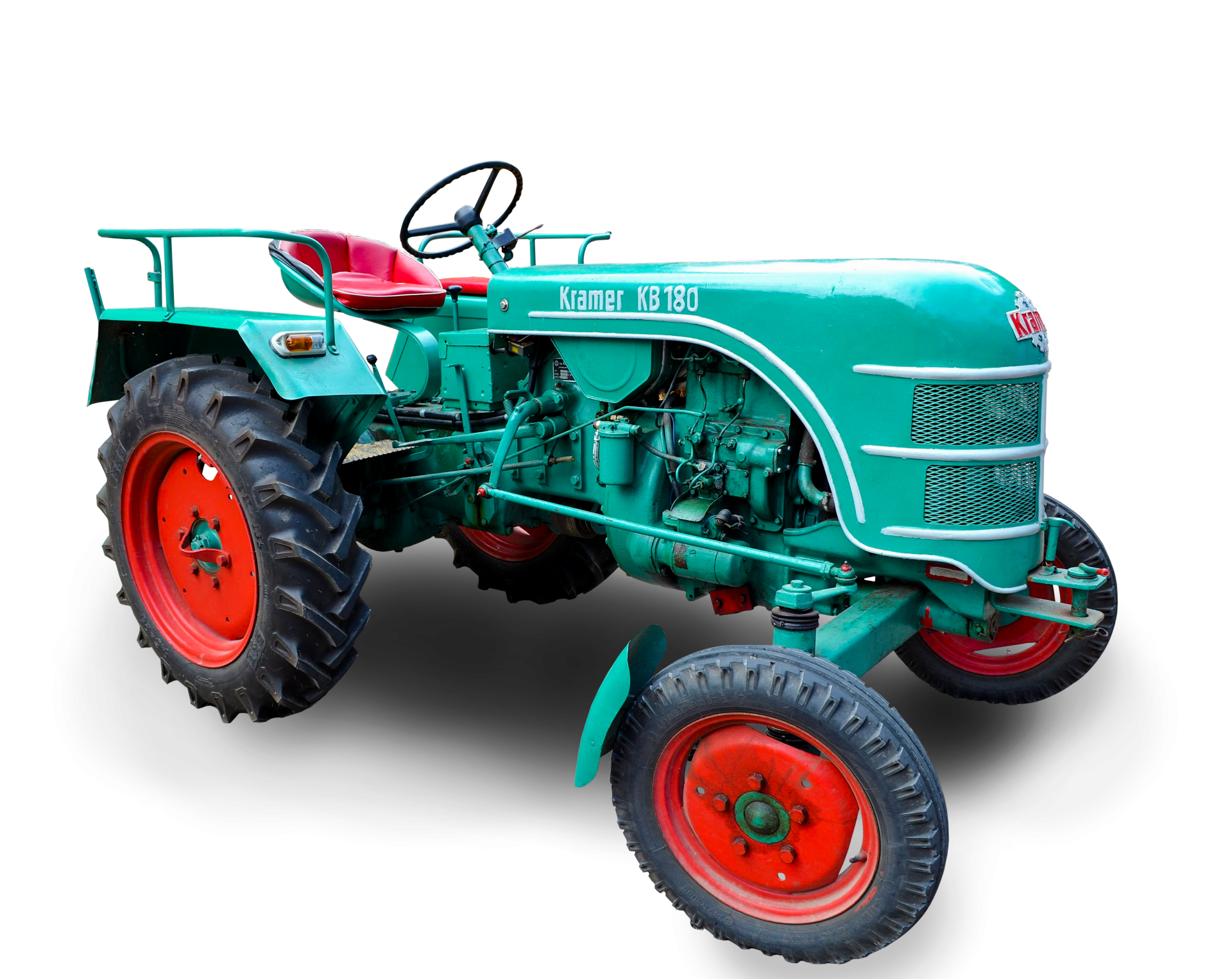 A green old tractor of the brand Kramer KB 180, oldtimer, German tractor, agricultural tractor