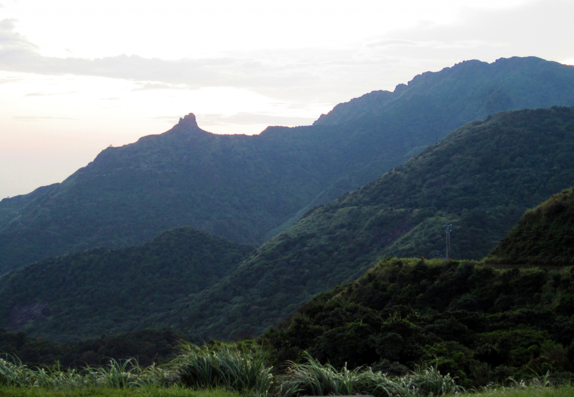 View towards Chahushan, or Teapot Mountain, one of several extinct volcanic peaks on the north-east coast of Taiwan