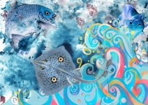 Collage Of Ocean Waves And Fish