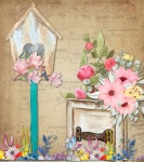 Vintage Spring Flower And Birdhouse