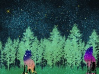 Fantasy Cosmic Wolves In The Forest