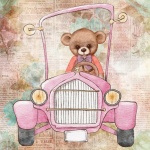 Vintage Pink Teddy Bear In Car