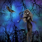 Zombie Girl In Night Forest