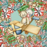 Christmas Teddy Bears In Toy Plane