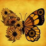 Golden Yellow Flower Butterfly Art