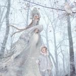 Ice Princess And Child In Forest