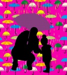 Father And Daughter In Rain
