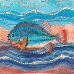 Vintage Fish On Glitter Ocean Paper