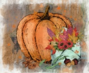 Autumn Pumpkin, Acorn And Flower