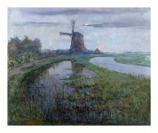 Vintage Art Landscape Windmill