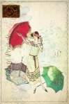 Woman Umbrella Vintage Postcard