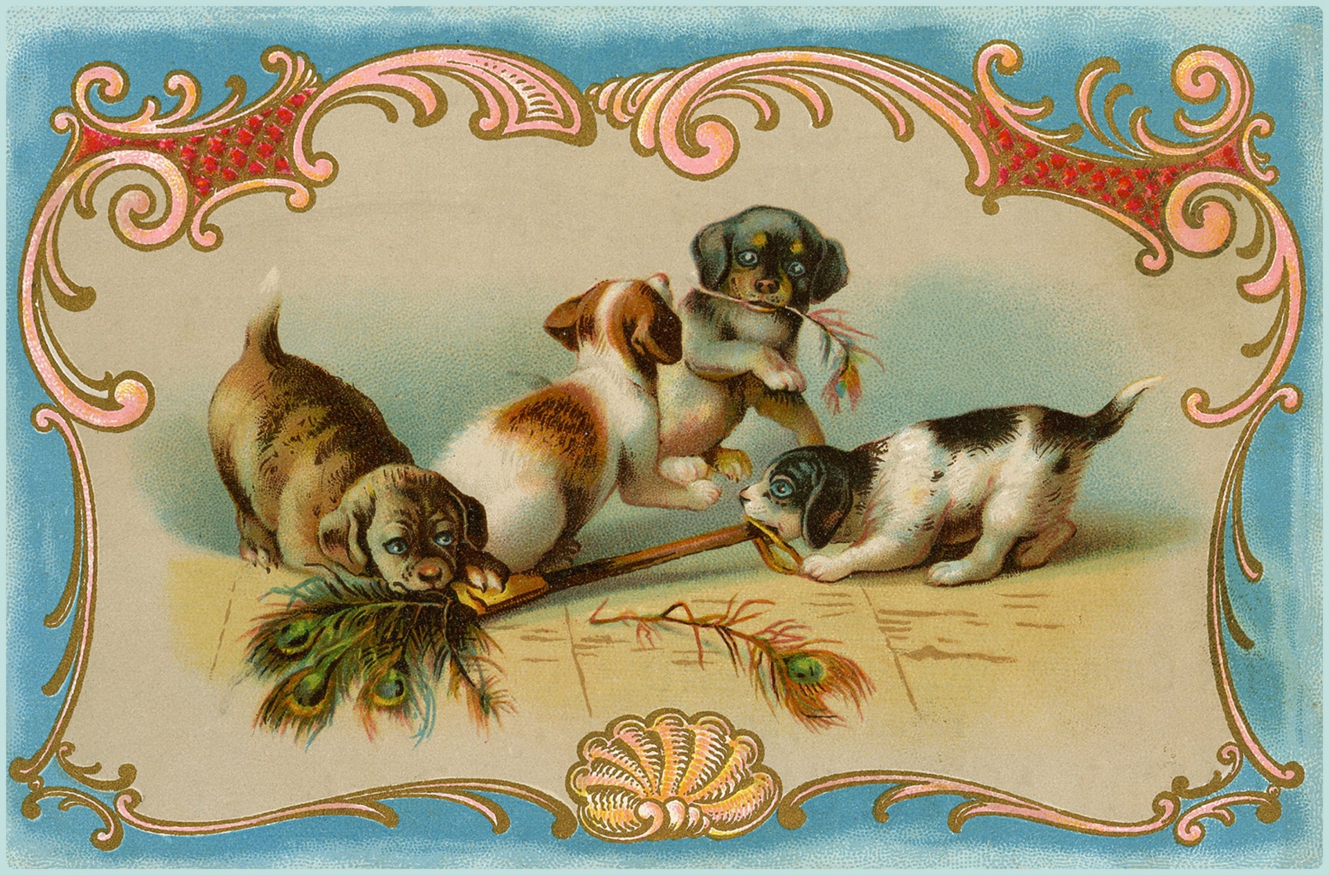 Dogs Puppies Vintage Postcard