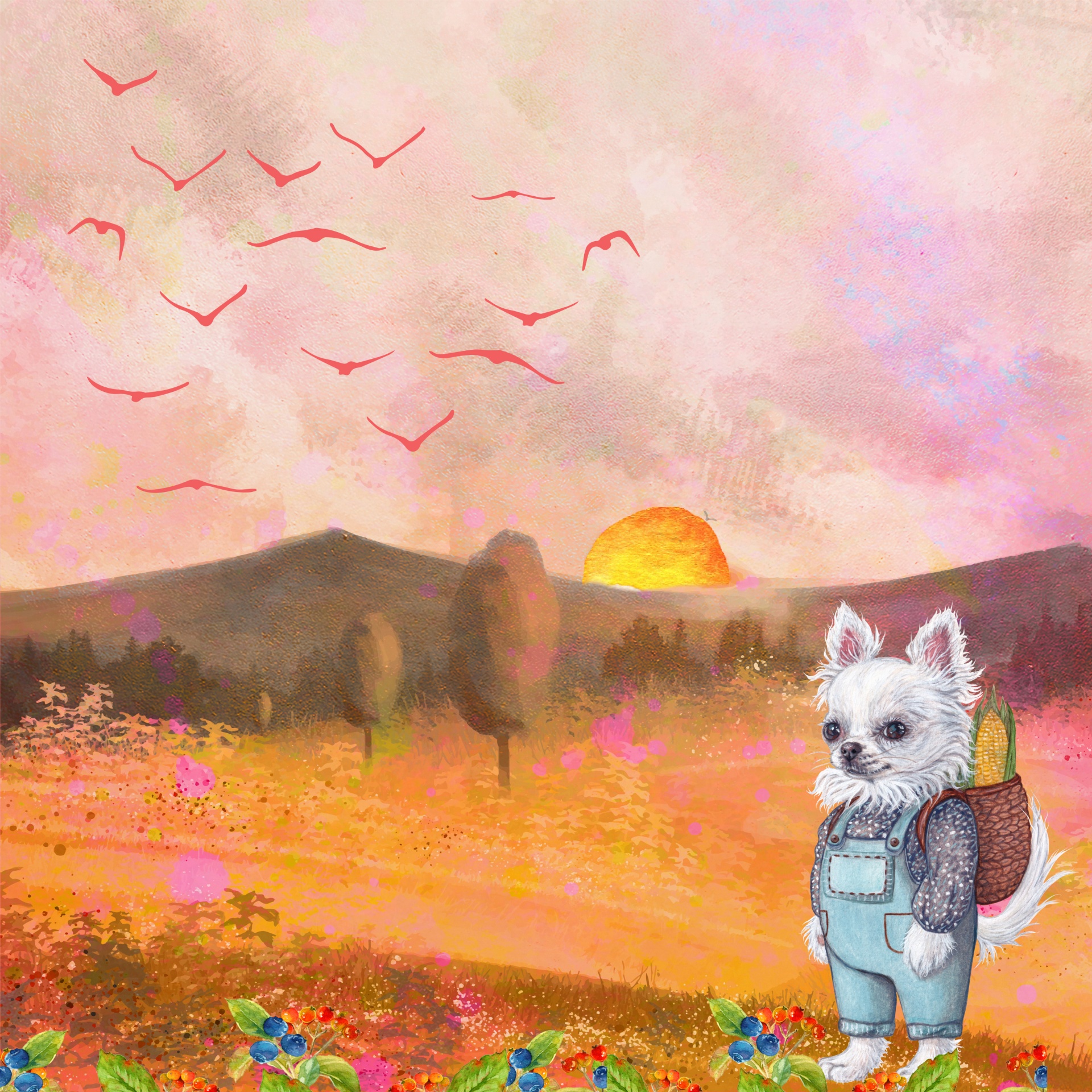 Autumn Dog With Backpack